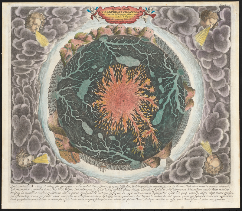 A map of the Earth included in Athanasius Kircher’s 1665 treatise, “Mundus Subterraneus.”